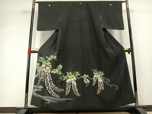 長閑やかさ屋御召しもの●晴れ晴れしい黒留袖 友禅 枝花文 正絹 珠玉 AABI1995fy