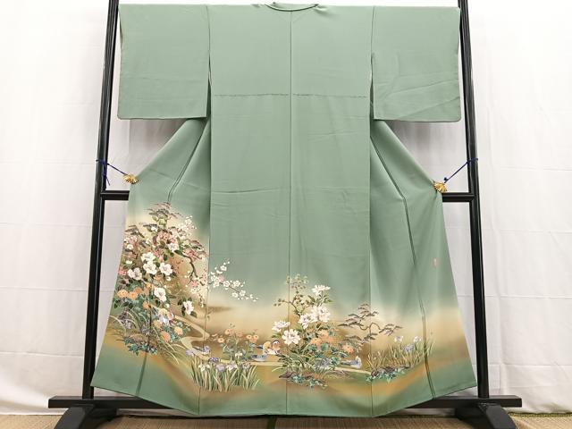平和屋着物●十日町友禅作家 岡村蒼風 色留訪問着 花鳥文 暈し染め 金銀彩 正絹 逸品 BAAW8276yc|平和屋