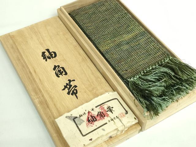 平和屋本店●極上　男性　角帯　本場宝来　紬地　近資織物謹製　共箱付き　逸品　未使用　DZAB2949kh6｜平和屋