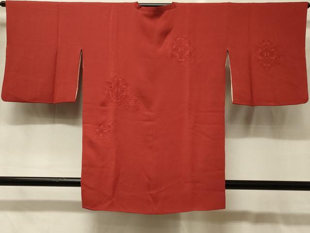 長閑やかさ屋御召しもの＃中国三大刺しゅう スワトウ刺しゅう 総刺しゅう 道行厚地の外套 色無地 正倉院花地紋 茜色 正絹 珠玉 CABG8105インチ
