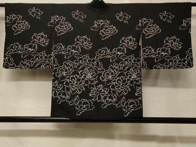 長閑やかさ屋御召しもの＃羽織 花づくし 黒地 正絹 珠玉 CABG8106インチ