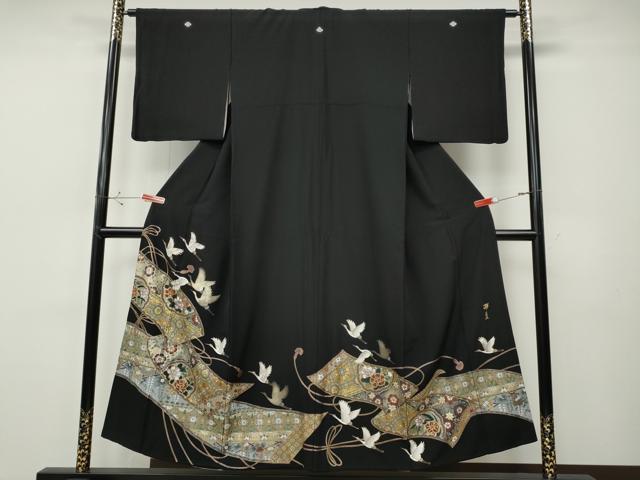 平和屋着物●英王室献上友禅作家 木下勝功 黒留袖 飛鶴蒔絵花文 ラインストーン 金彩 正絹 逸品 CABH9859ut|平和屋