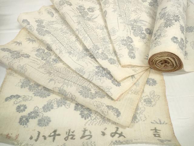 長閑やかさ屋御召しもの＊夏物 小千谷ちぢみ 布切れ 着尺 手織 籬花文 麻 珠玉 未当てはめる DABD8604zzz