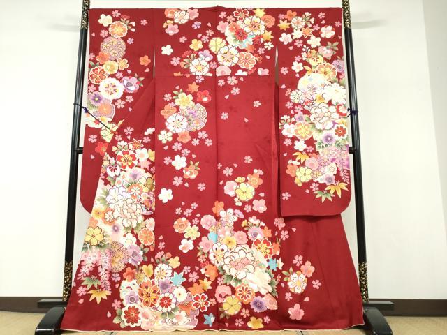 長閑やかさ屋御召しもの●晴れ晴れしい振袖 刺しゅう 手毬顕花植物文 金彩 正絹 珠玉 DABF1217ud