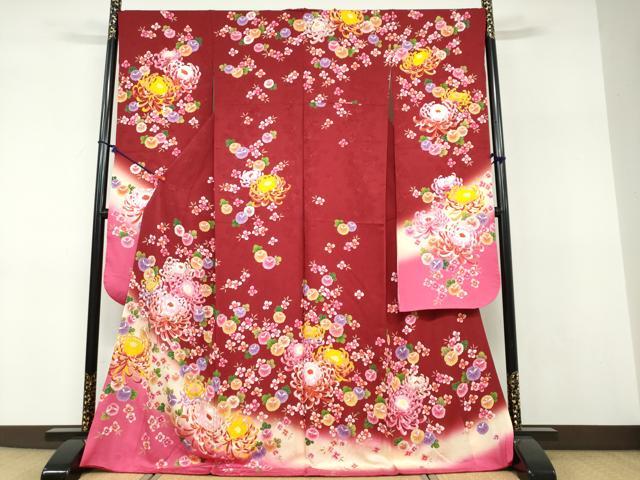 長閑やかさ屋御召しもの●晴れ晴れしい振袖 顕花植物文 暈し染め 金彩 正絹 珠玉 DABF1218ud