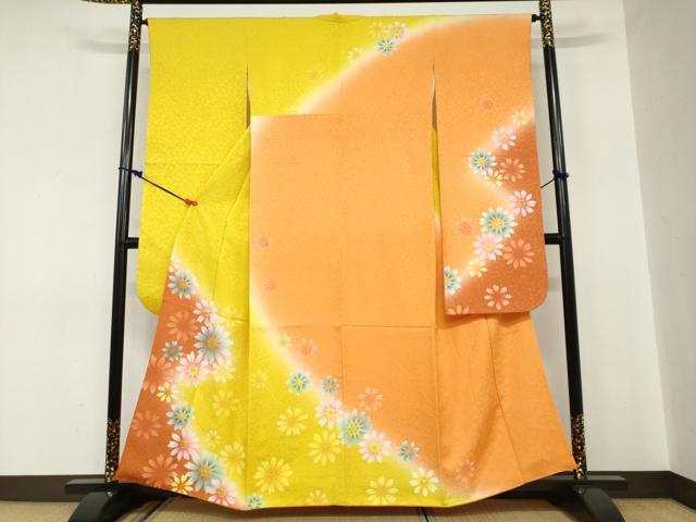 長閑やかさ屋お召しもの●晴れ晴れしい振袖 文筆家物 舞花文 銀彩 正絹 珠玉 DABC2115ud