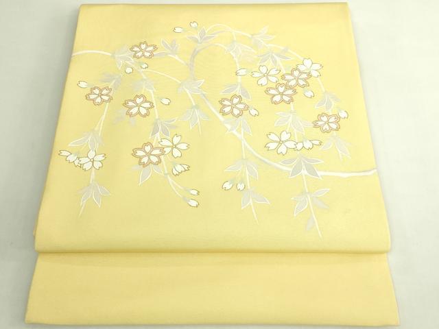 平和屋着物●極上　塩瀬　九寸開き名古屋帯　枝垂れ桜　金彩　淡黄色地　逸品　DZAB7456kh6｜平和屋