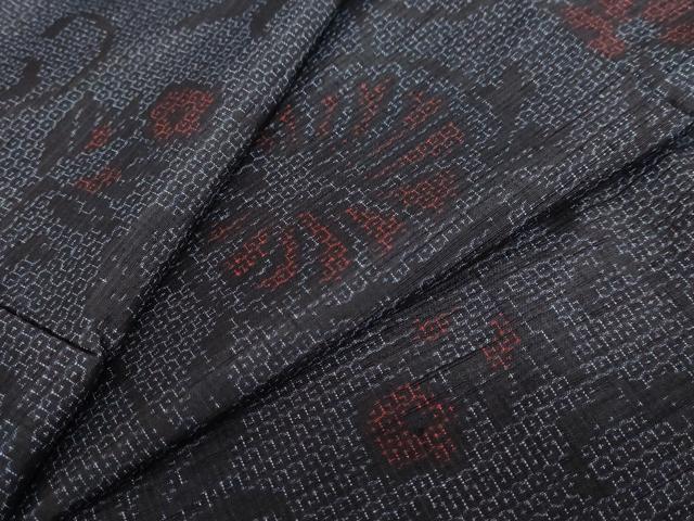平和屋着物●結城紬　80亀甲　更紗花唐草文　正絹　逸品　未使用　DABG2353ud｜平和屋