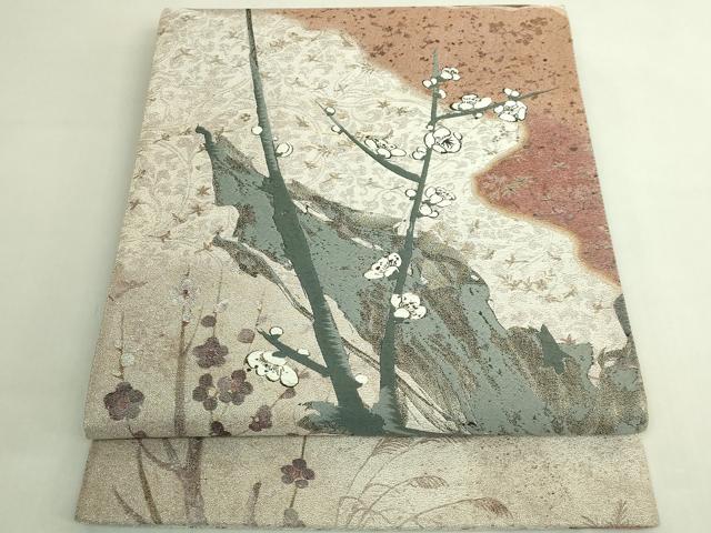 長閑やかさ屋中央局●御前上等 西陣 とみや布切れ謹製 とみや帯 膜鳴楽器柄袋帯 小品文織 臥龍梅 黒象料紙 松煙染糸 珠玉 DZAB6617kh6