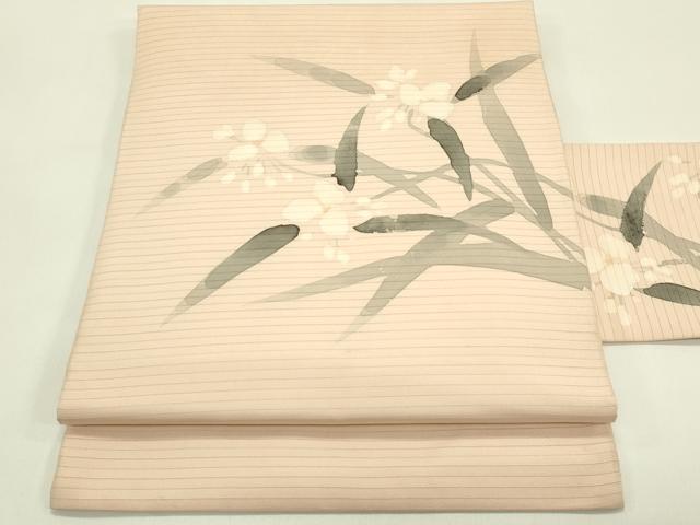 長閑やかさ屋お召しもの＊夏物 絽塩瀬 九寸名古屋帯 墨付き 顕花植物文 正絹 珠玉 CABH5834rv