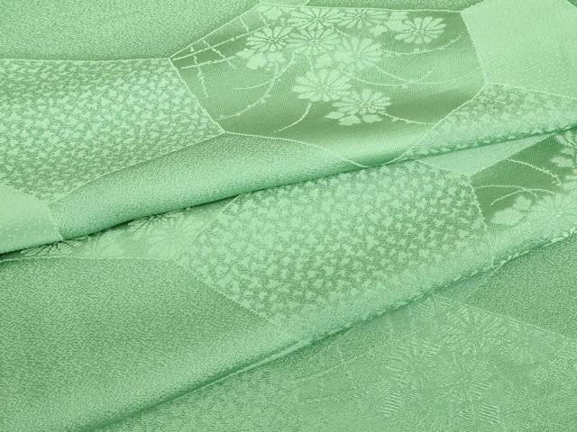 長閑やかさ屋御召しもの▽御前上等な色無地 単衣 切嵌め花地紋 薄青碧 大丸取りまわし 正絹 珠玉 DABE4830az