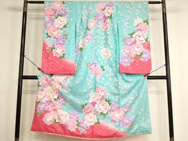 長閑やかさ屋お召しもの[]七五三 御姉さん ７歳 祝着 四つ身 刺しゅう 名取り草文 暈し染め 金彩 金糸 AABH2904ja