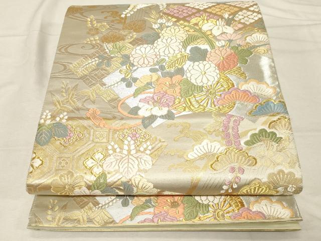 平和屋着物●六通柄袋帯　唐織　吉祥草花文　金銀糸　引箔　正絹　逸品　CABD4248dy｜平和屋
