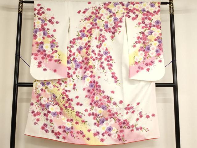 長閑やかさ屋お召しもの[]七五三 御姉さん ７歳 祝着 四つ身 花手毬文 暈し染め 金彩 AABH2907ja