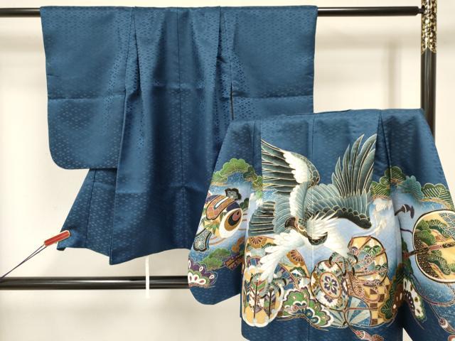 長閑やかさ屋御召しもの[]七五三 御坊っちゃん 祝着・羽織仕掛ける 鷹 鷲 鼓花松文 暈し染め 金彩 洗える御召しもの DAAY3150ma