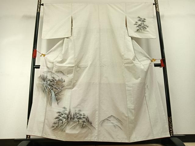 平和屋着物●訪問着　本場大島紬　白大島　作家物　手描き　風景文　金彩　正絹　逸品　AABG4382fy｜平和屋