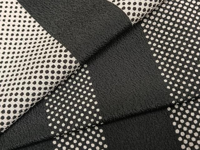 平和屋着物▽小紋　単衣　間道　黒地　洗える着物　AABD0021fy｜平和屋