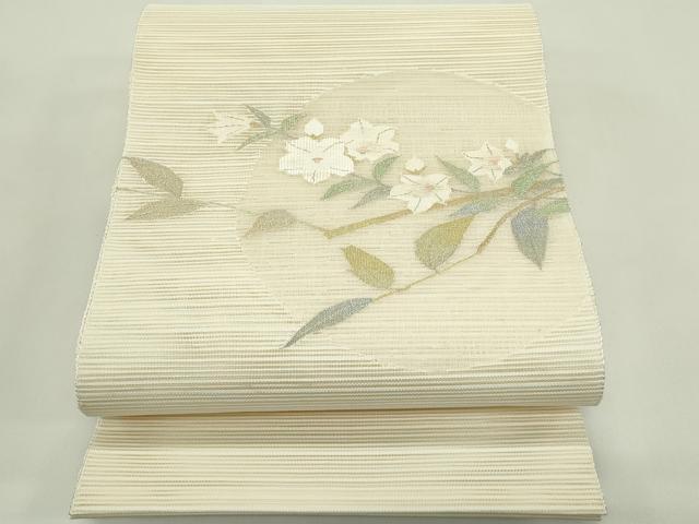 長閑やかさ屋お召しもの＊夏物 八寸名古屋帯 絽綴れ 枝花文 現ナマ糸 正絹 珠玉 CABH5838rv