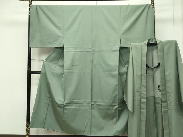 長閑やかさ屋中央局■より良い 成人男性 紬・羽織書き割り キングサイズ 色無地 御召しもの：ワサビ色 羽織：岩井赤銅色 珠玉 未当てはめる CZAA4210s5