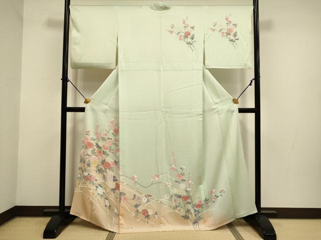 平和屋着物▽訪問着　単衣　枝花文　暈し染め　金彩　正絹　逸品　DABF5941du｜平和屋