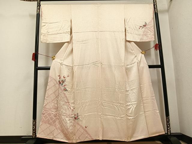 長閑やかさ屋御召しもの●短い訪問着 友禅 枝花籬文 正絹 珠玉 AABH8327ph