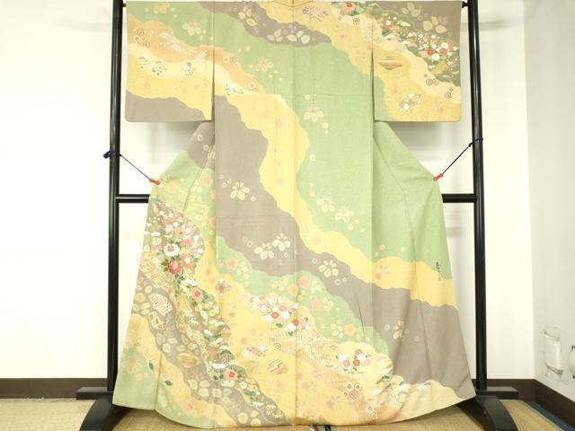 長閑やかさ屋御召しもの●京友禅の王者 松井青々 短い訪問着 駒刺しゅう 名取り草 道長花文 現ナマ彩 正絹 珠玉 DABH0011op