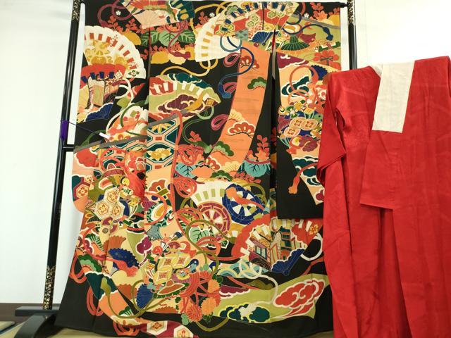 平和屋着物○アンティーク 大正ロマン 枝葉文 楓 金彩 正絹 逸品