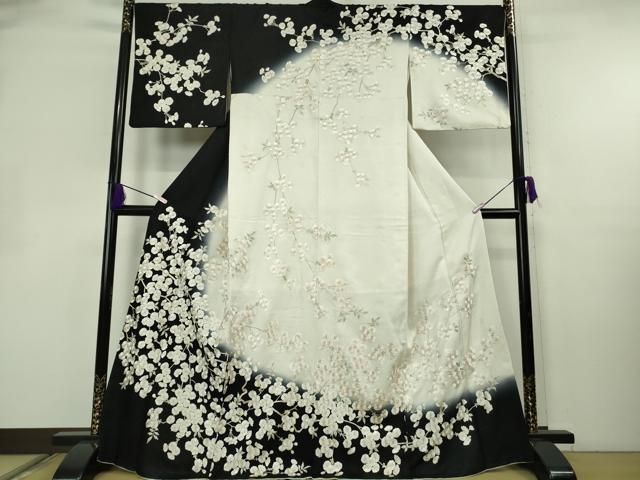 長閑やかさ屋中央局●御前上等 短い訪問着 総手刺しゅう 八重桜 暈し染め 金糸 銀通し地 珠玉 DZAB2401kh6