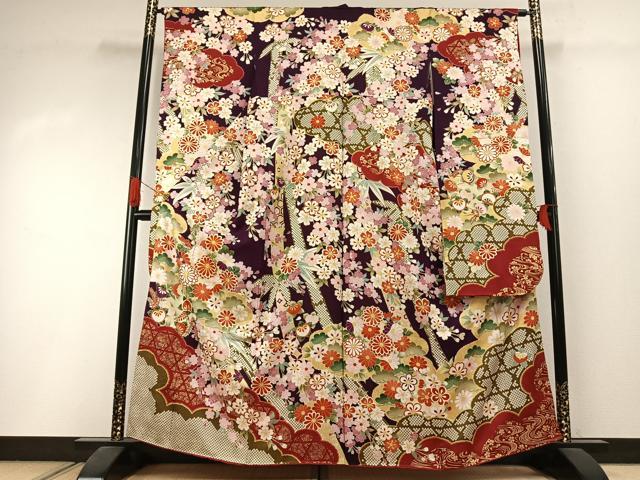 平和屋着物●豪華振袖　駒刺繍　草花文　金彩　正絹　逸品　AABI1612fy｜平和屋