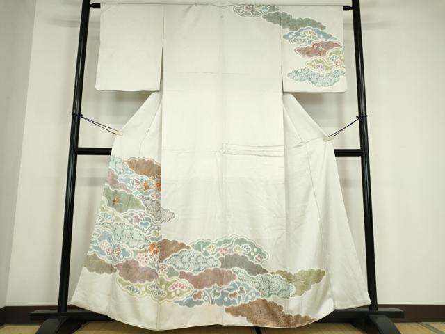 平和屋着物●訪問着 絞り 刺繍 雲取り花文 金彩 正絹 逸品 DABE4052az