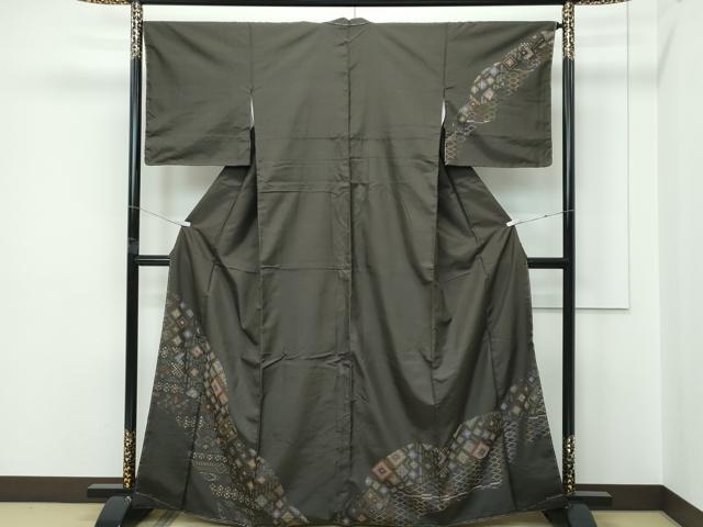 平和屋本店●極上 訪問着 本場染大島紬 刺繍 手花織 檳榔子染色地 逸品 未使用 CZAA5546s6|平和屋