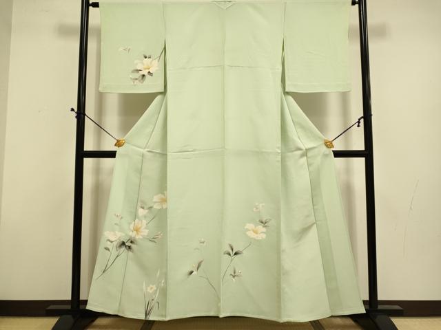 長閑やかさ屋お召しもの▽短い訪問着 単衣 友禅 枝花文 正絹 珠玉 DABD6486du レディースファッション-和服-着物