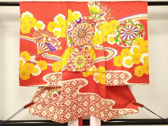 平和屋着物[]お宮参り　女の子　祝着　産着　初着　のしめ　駒刺繍　源氏車花文　金彩　逸品　DABE7253ma｜平和屋