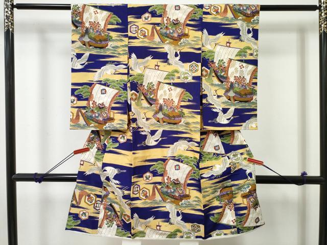 平和屋着物[]お宮参り　男の子　祝着　産着　初着　のしめ　飛鶴　宝船　逸品　DABE7283ma｜平和屋
