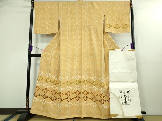 長閑やかさ屋中央局●御前上等 銀座 志ま亀 短い訪問着 紬地 菱文 雄黄味がかった地 たとう紙付き添い人 珠玉 DZAB3082kh6