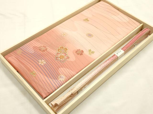 平和屋本店●和装小物 帯締め・帯揚げセット 舞花文 暈し染め 金糸 金彩 逸品 未使用 AABG0774ay