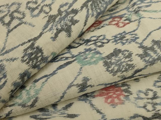 長閑やかさ屋お召しもの＊夏物 小千谷ちぢみ 顕花植物文 麻 珠玉 AABJ3394jd