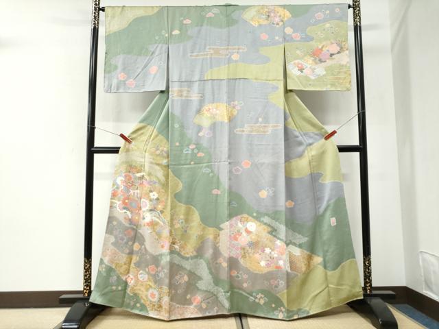 平和屋着物●訪問着　作家物　絞り　御所車流水花唐草文　金彩　正絹　逸品　CABI2694yc｜平和屋