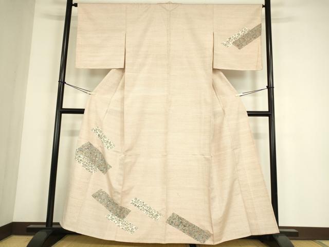 平和屋着物▽上質な紬　単衣　更紗花文　正絹　逸品　DABE4540az｜平和屋