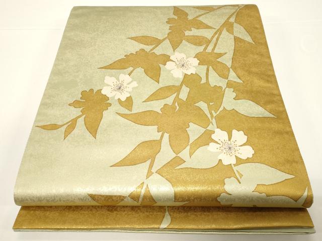 平和屋着物●おかべみつこ　六通柄袋帯　草花文　金糸　引箔　正絹　逸品　CABD4282dy｜平和屋