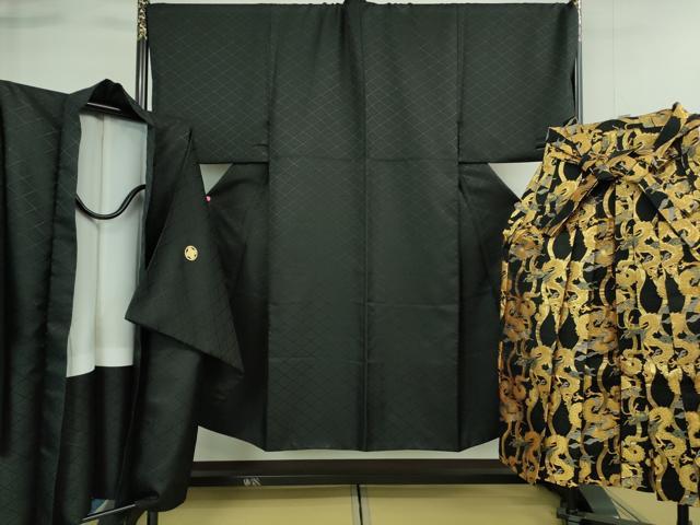 平和屋着物□極上 男性 色無地 紋付き羽織・行灯袴セット キングサイズ  