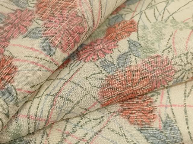 長閑やかさ屋お召しもの＊夏物 小千谷ちぢみ 顕花植物文 麻 珠玉 AABJ3397jd