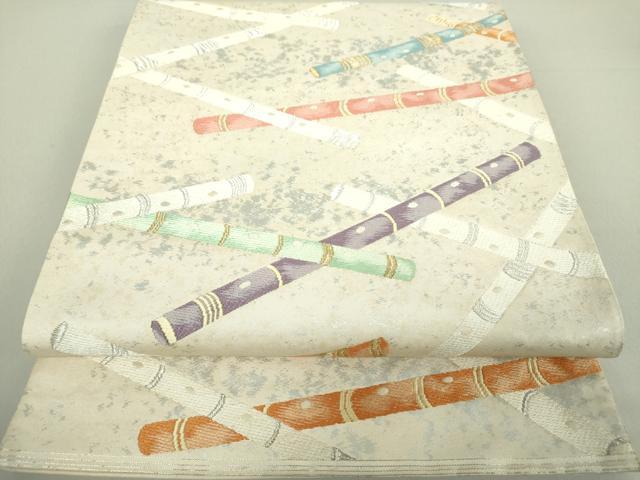 正絹 袋帯 六通柄 山下織物謹製 雅楽器集め図案 極上 逸品 未使用品 正絹 袋帯 六通柄 山下織物謹製 雅楽器集め図案 極上 逸品 未使用品