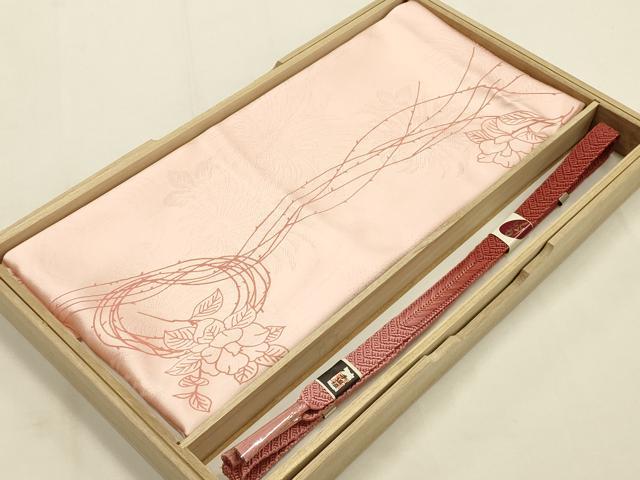 平和屋本店●和装小物 帯締め・帯揚げセット 蔦草花文 椿 金糸 暈し 逸品 未使用 AABG0779ay|平和屋