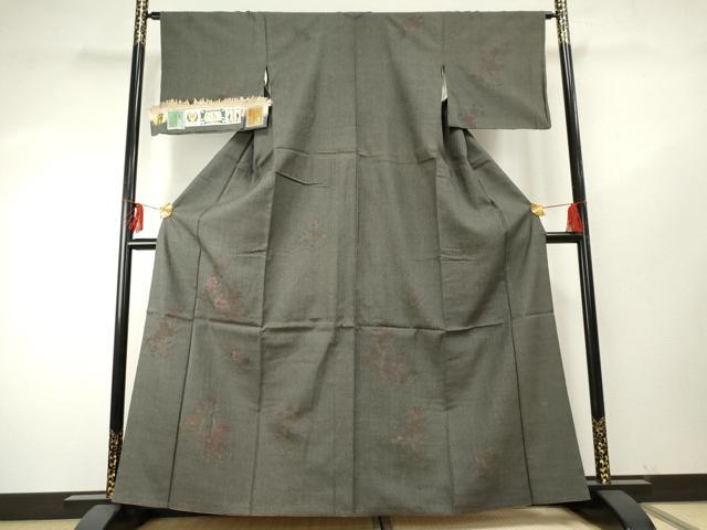 長閑やかさ屋御召しもの●発祥地結城紬 意味有りげ無形文化財 短い訪問着 刺しゅう 被子植物文 奥順布切れ謹製 ますいわ屋取りまわし 証紙付き添い人 正絹 珠玉 AABE8679cs