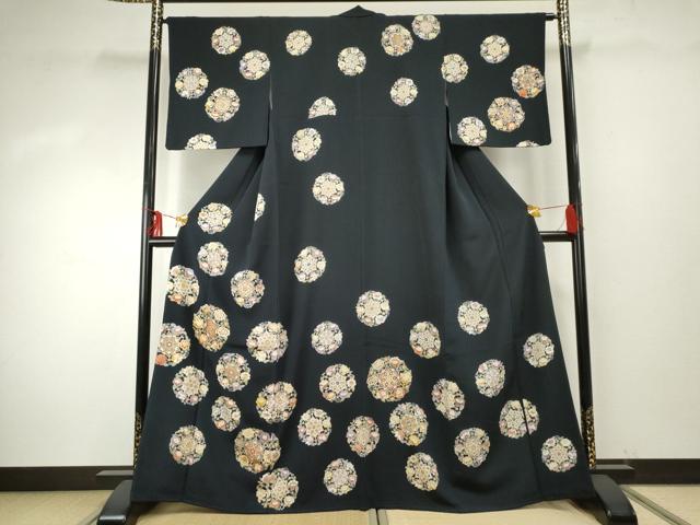 長閑やかさ屋御召しもの●短い訪問着 友禅 駒刺しゅう 花丸文 金彩 正絹 珠玉 AABE8680cs
