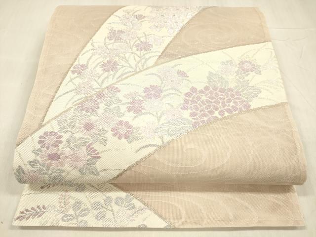 長閑やかさ屋お召しもの＊夏物 六通柄袋帯 水筋花文 銀糸 正絹 珠玉 DABD6879糎