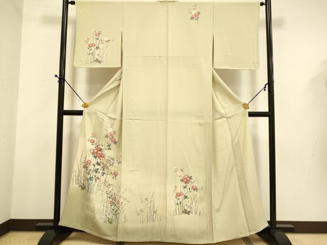 長閑やかさ屋御召しもの▽短い訪問着 単衣 友禅 被子植物文 暈し染め 正絹 珠玉 DABD6505du