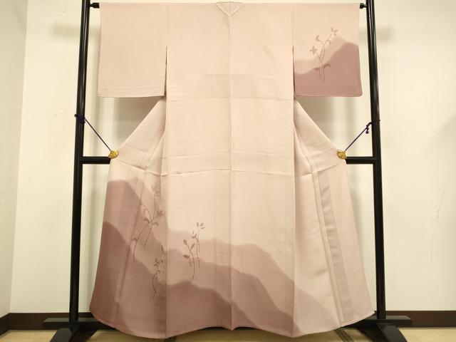 長閑やかさ屋御召しもの▽短い訪問着 単衣 ドロンワーク 顕花植物文 暈し染め 正絹 珠玉 DABF5601du