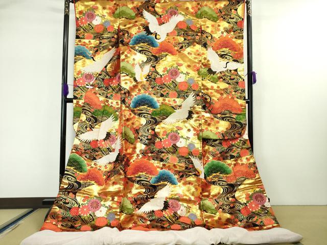 長閑やかさ屋中央局■御前上等 中国三大刺しゅう 相良刺しゅう 色打掛 和装 御芽出度 御芽出度 花嫁御寮 廟堂挙式 唐織 飛鶴松文 本金箔 珠玉 DZAA5241kh5